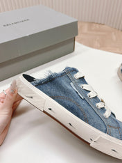 PARIS MULES IN BLUE DESTROYED DENIM AND RUBBER