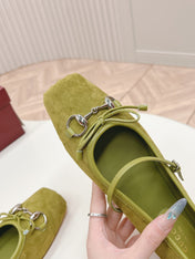 GG BALLET FLAT OLIVE GREEN SUEDE