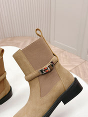 KELLY BUCKLE SHORT BOOTS IN PEANUT BROWN SUEDE