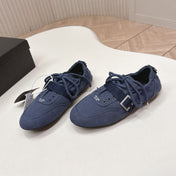 PRADA 26S LACE UP MINIMAL SNEAKERS IN NAVY BLUE CANVAS