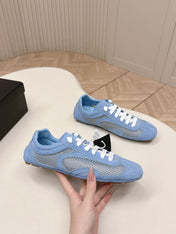 PRADA 26S CLASSIC SNEAKERS IN BLUE SUEDE AND MESH