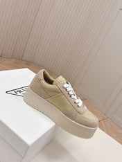 PRADA 26S PLATFORM SNEAKERS 50MM IN BEIGE SUEDE