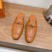 HM 26S KELLY MULE IN TAN BROWN CALFSKIN SILVER HARDWARE