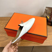 HM 26S KELLY MULE IN WHITE AND BROWN CALFSKIN GOLD HARDWARE