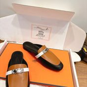 HM 26S KELLY MULE IN CARAMEL BROWN AND BLACK CALFSKIN GOLD HARDWARE
