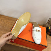 HM 26S KELLY MULE IN WHITE AND BROWN CALFSKIN GOLD HARDWARE