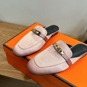 HM 26S OZ MULE IN PINK SATIN GOLD HARDWARE