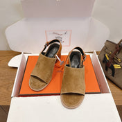 HM 26S ELDA 60 SANDAL IN OLIVE BROWN SUEDE SILVER HARDWARE