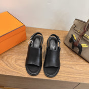 HM 26S ELDA 60 SANDAL IN BLACK CALFSKIN SILVER HARDWARE