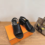 HM 26S ELDA 60 SANDAL IN BLACK CALFSKIN SILVER HARDWARE