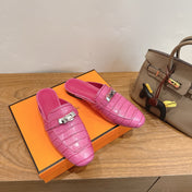 HM 26S KELLY MULE IN HOT PINK CROCODILE-EMBOSSED CALFSKIN SILVER HARDWARE