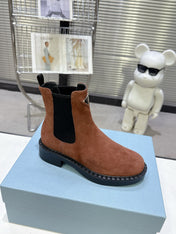 PRADA 25S RETRO PLATFORM MARTIN BOOTS IN BROWN SUEDE