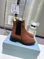 PRADA 25S RETRO PLATFORM MARTIN BOOTS IN BROWN SUEDE