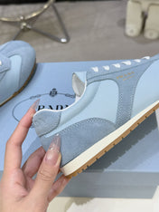 PRADA 26S LACE UP SNEAKERS IN LIGHT BLUE NYLON AND SUEDE