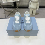 PRADA 26S LACE UP SNEAKERS IN LIGHT BLUE NYLON AND SUEDE