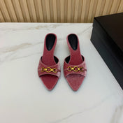 SL CHAIN ATTACH HEELED MULES BLUSH PINK VELVET