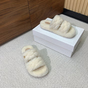 CELINE 26S TWO-STRAP QUILTED SANDALS IN WHITE WOOL