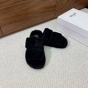 CELINE 26S TWO-STRAP QUILTED SANDALS IN BLACK WOOL