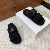 CELINE 26S TWO-STRAP SANDALS IN BLACK WOOL
