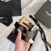 YSL 25S BELT 25 MM IN BLACK GLOSSY CALFSKIN 558367