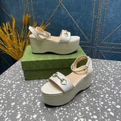 GG  HORSEBIT FLATFORM SANDAL GLOSSY WHITE CALFSKIN