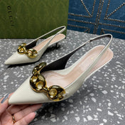WOMEN'S SLINGBACK 45MM IN WHITE CALFSKIN WITH GOLD HARDWARE