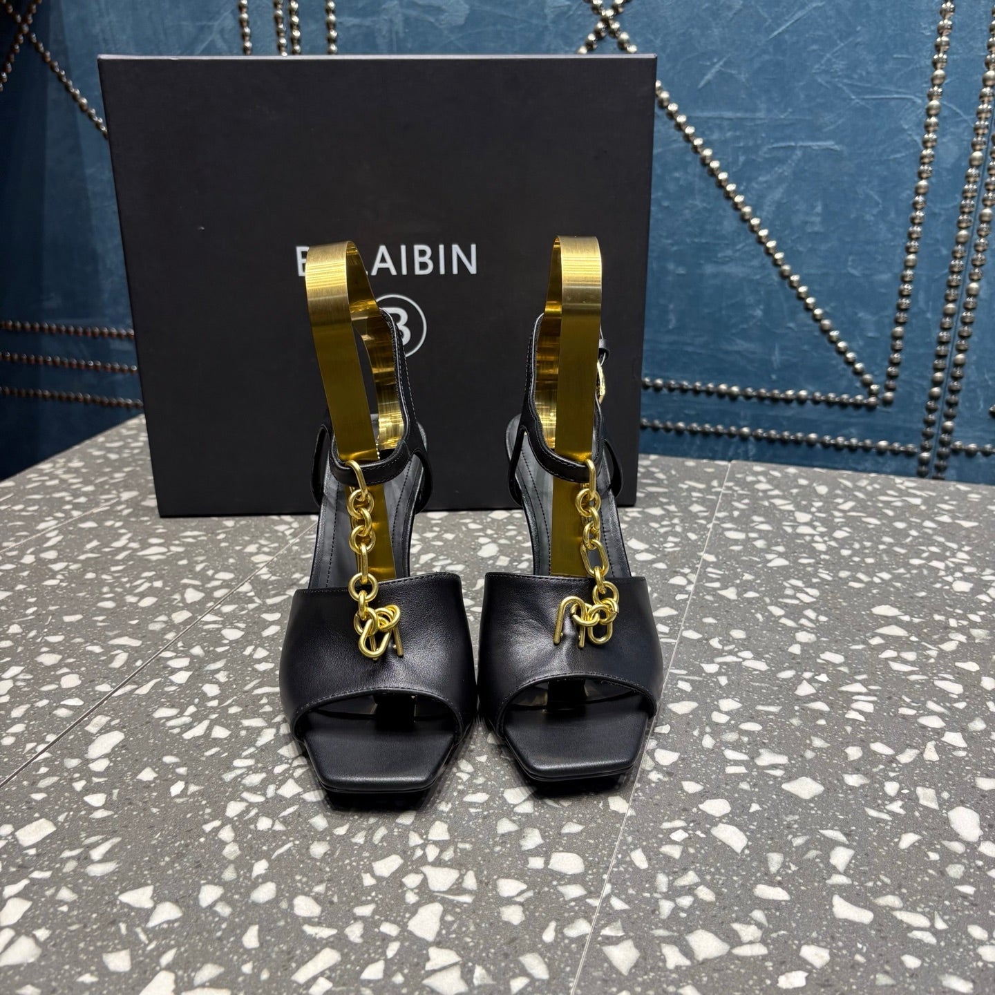 BALMAIN 26S HIGH-HEEL SANDALS 95 MM IN BLACK CALFSKIN