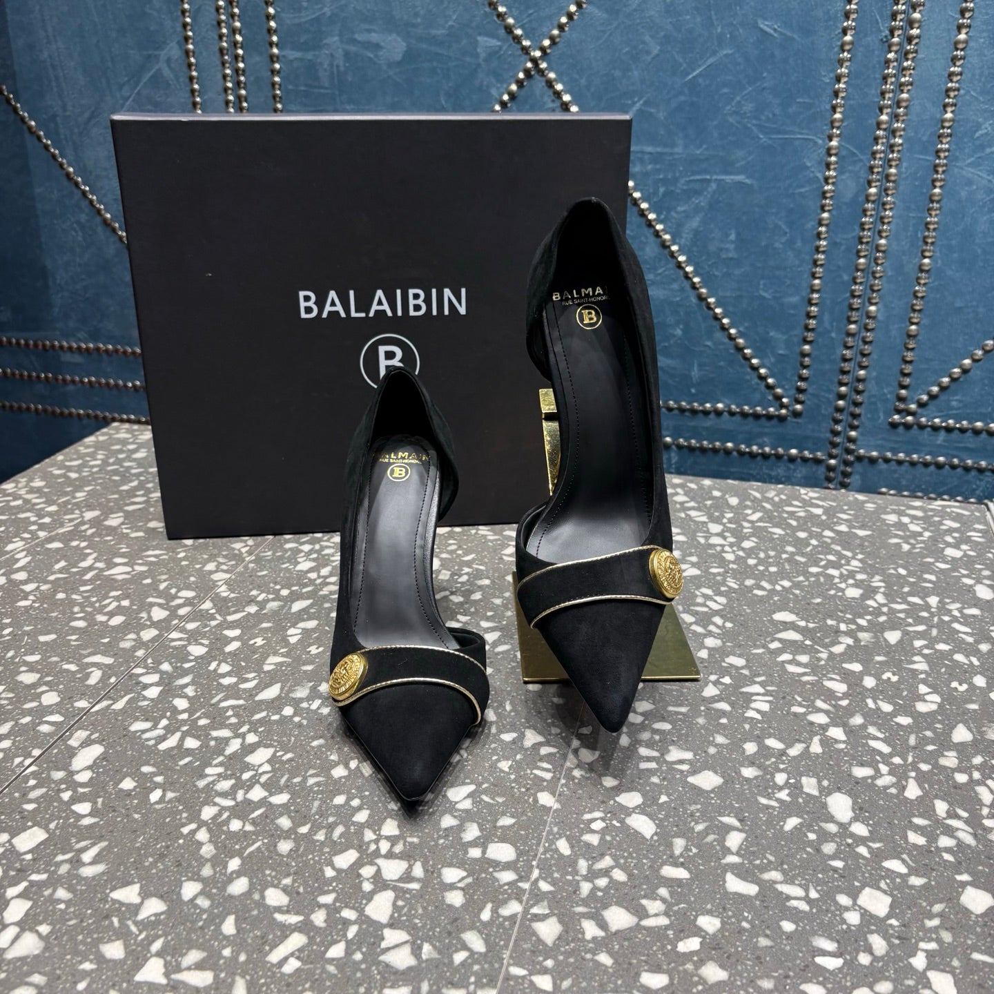 BALMAIN 26S HIGH-HEEL SHOES 95 MM IN BLACK SUEDE