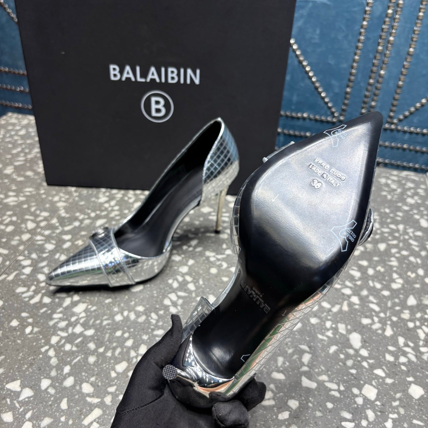 BALMAIN 26S HIGH-HEEL SHOES 95 MM IN SILVER CALFSKIN