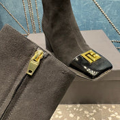 BALMAIN 26S BOOTS 65 MM IN BLACK SUEDE AND CALFSKIN