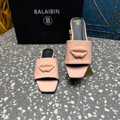 BALMAIN 26S SLIPPERS IN LIGHT PINK GLOSSY CALFSKIN
