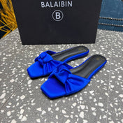 BALMAIN 26S SLIDES IN NAVY BLUE SATIN
