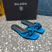 BALMAIN 26S SLIDES IN OCEAN BLUE SATIN