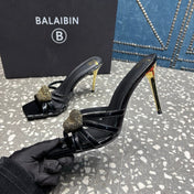 BALMAIN 26S HIGH-HEELED SANDALS 95 MM IN BLACK CALFSKIN STYLE 5