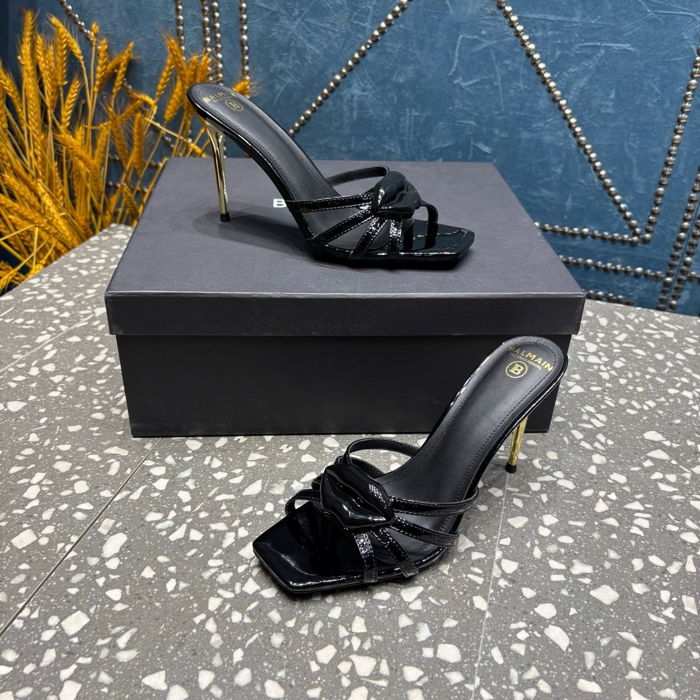 BALMAIN 26S HIGH-HEELED SANDALS 95 MM IN BLACK CALFSKIN STYLE 3