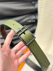 HM NATHAN REVERSIBLE BELT  32MM OLIVE GREEN AND BLACK LEATHER BLACK HARDWARE