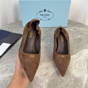 PRADA 25S HIGH HEELS 75 MM IN DARK BROWN SUEDE