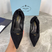 PRADA 25S HIGH HEELS 75 MM IN BLACK SUEDE