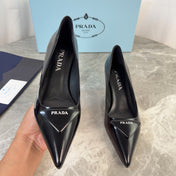 PRADA 25S POINTED-TOE HIGH HEELS 55 MM IN BLACK LAMBSKIN