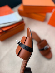 HIGH MULES IN BRONZE BROWN MIX BLACK CALFSKIN