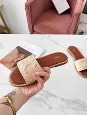LYMPIA MULE BEIGE RAFFIA AND WOOL