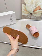 CELINE 26S TRIOMPHE SLIDE SANDALS IN NUDE PINK CANVAS