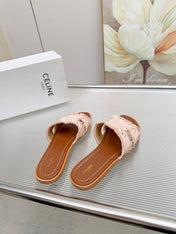 CELINE 26S TRIOMPHE SLIDE SANDALS IN BLUSH PINK CANVAS
