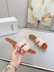 CELINE 26S TRIOMPHE SLIDE SANDALS IN BLUSH PINK CANVAS
