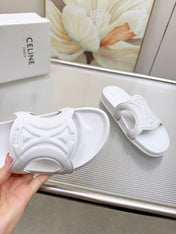 CELINE 26S TRIOMPHE SLIDES IN WHITE CALFSKIN