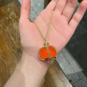 CHANEL 26S DOUBLE C LOGO ORANGE RESIN STATEMENT PENDANT NECKLACE IN GOLD METAL 629172