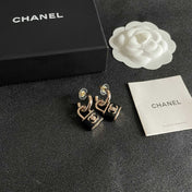 CHANEL 26S DOUBLE C LOGO PADLOCK DROP EARRINGS IN GOLD & BLACK METAL 629975