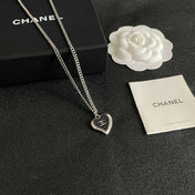 CHANEL 26S DOUBLE C HEART PENDANT CHAIN NECKLACE IN SILVER METAL 629978