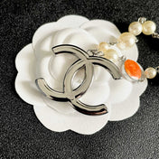 CHANEL 26S CC MARBLE PEARL CHAIN NECKLACE IN SILVER METAL 630056
