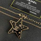 CHANEL 26S DOUBLE C LOGO BLACK ENAMEL STAR PENDANT NECKLACE WITH CRYSTAL DETAIL IN GOLD METAL 631015
